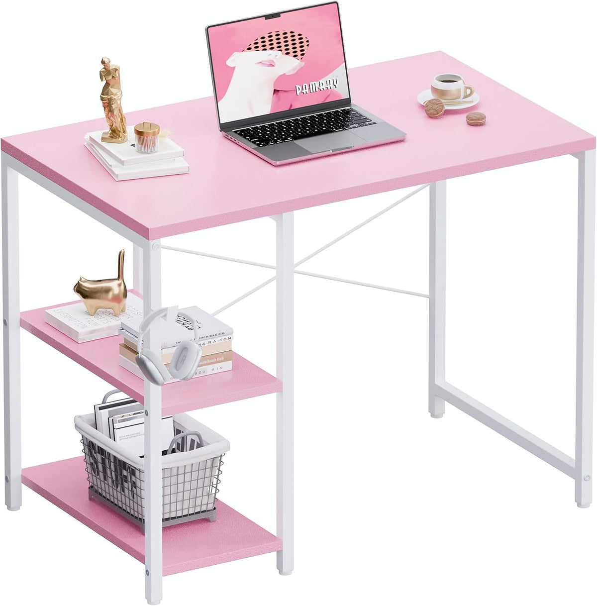 32 Inch Small Computer Desk with Shelves for Bedroom Small Spaces
