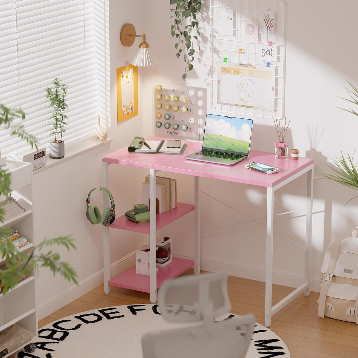 32 Inch Small Computer Desk with Shelves for Bedroom Small Spaces