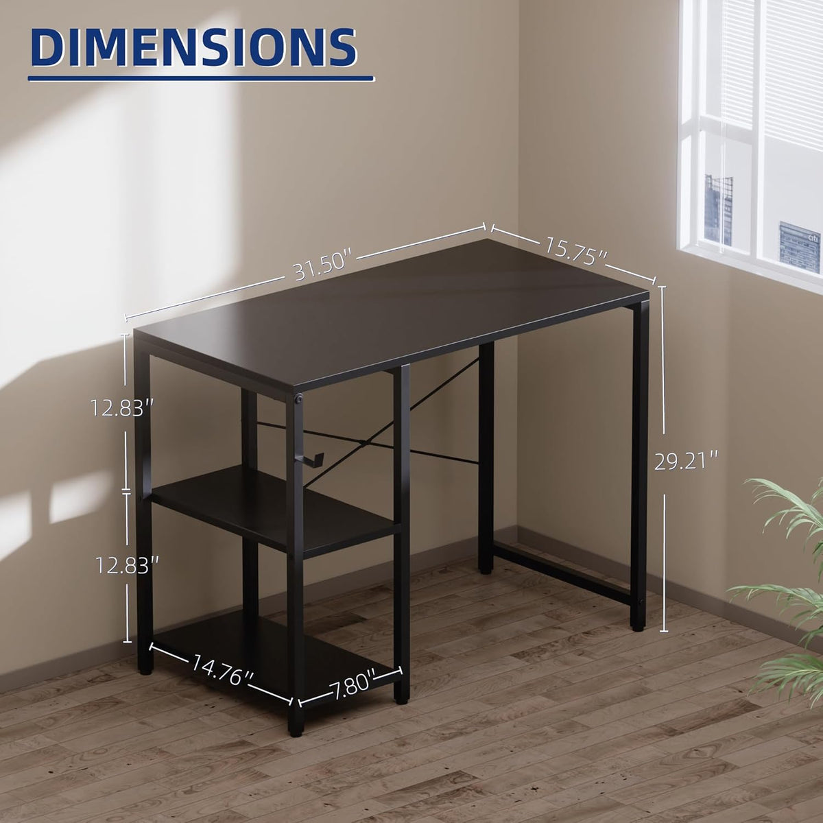 32 Inch Small Computer Desk with Shelves for Bedroom Small Spaces