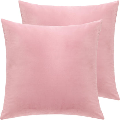 Velvet Decorative Throw Pillow Covers, Soft Square Cushion Case Home Decor for Living Room Couch Bed Sofa, Set of 2 Pack, Pink, 18x18 Inch
