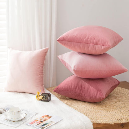 Velvet Decorative Throw Pillow Covers, Soft Square Cushion Case Home Decor for Living Room Couch Bed Sofa, Set of 2 Pack, Pink, 18x18 Inch