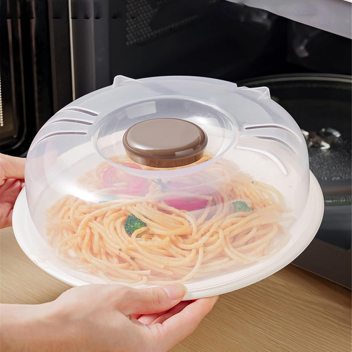 Microwave Splatter Cover with Enlarge Perforated Steam Vents Microwave Cover Space-Saving, Microwave Plate Cover for Pot Plate Bowl(Pink)