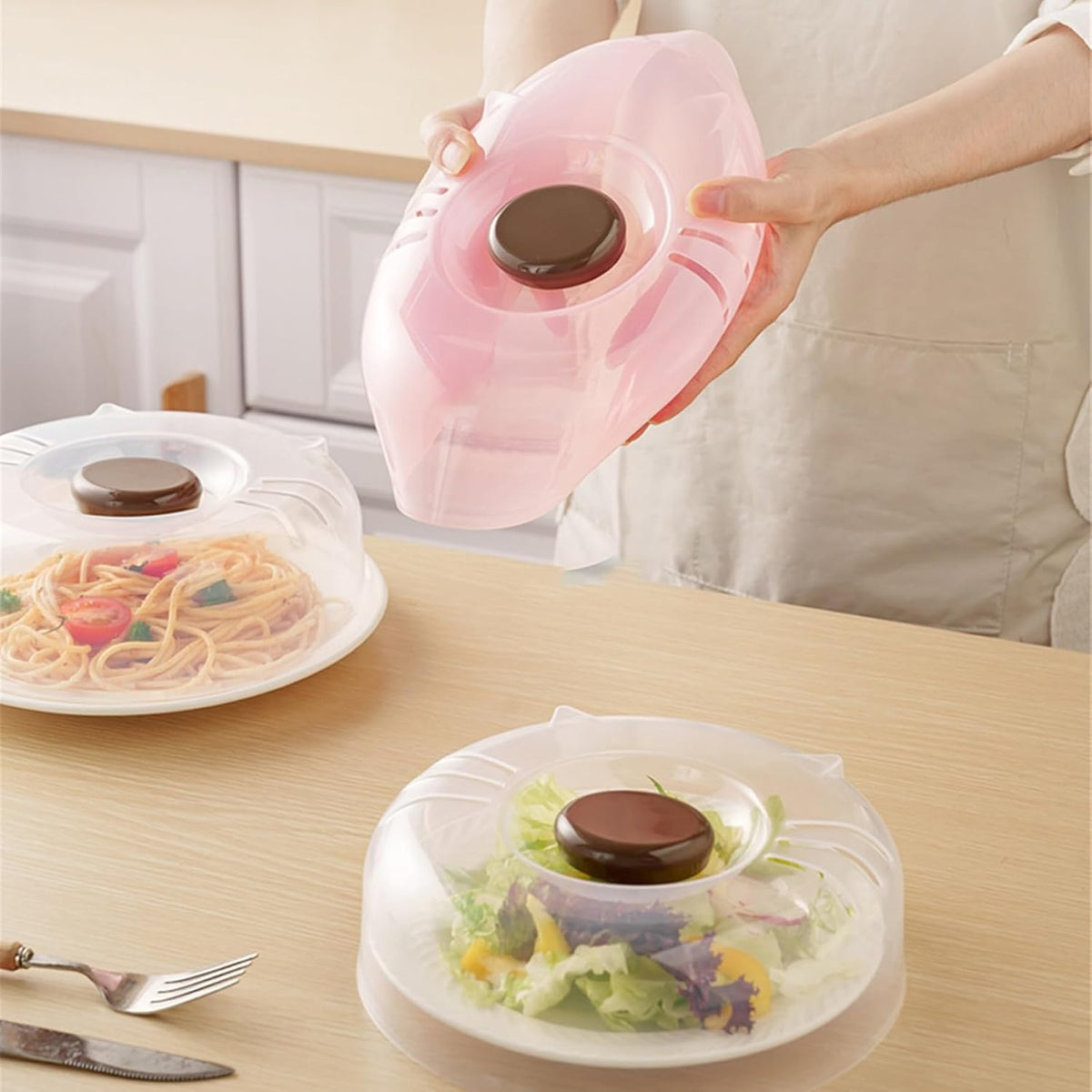 Microwave Splatter Cover with Enlarge Perforated Steam Vents Microwave Cover Space-Saving, Microwave Plate Cover for Pot Plate Bowl(Pink)