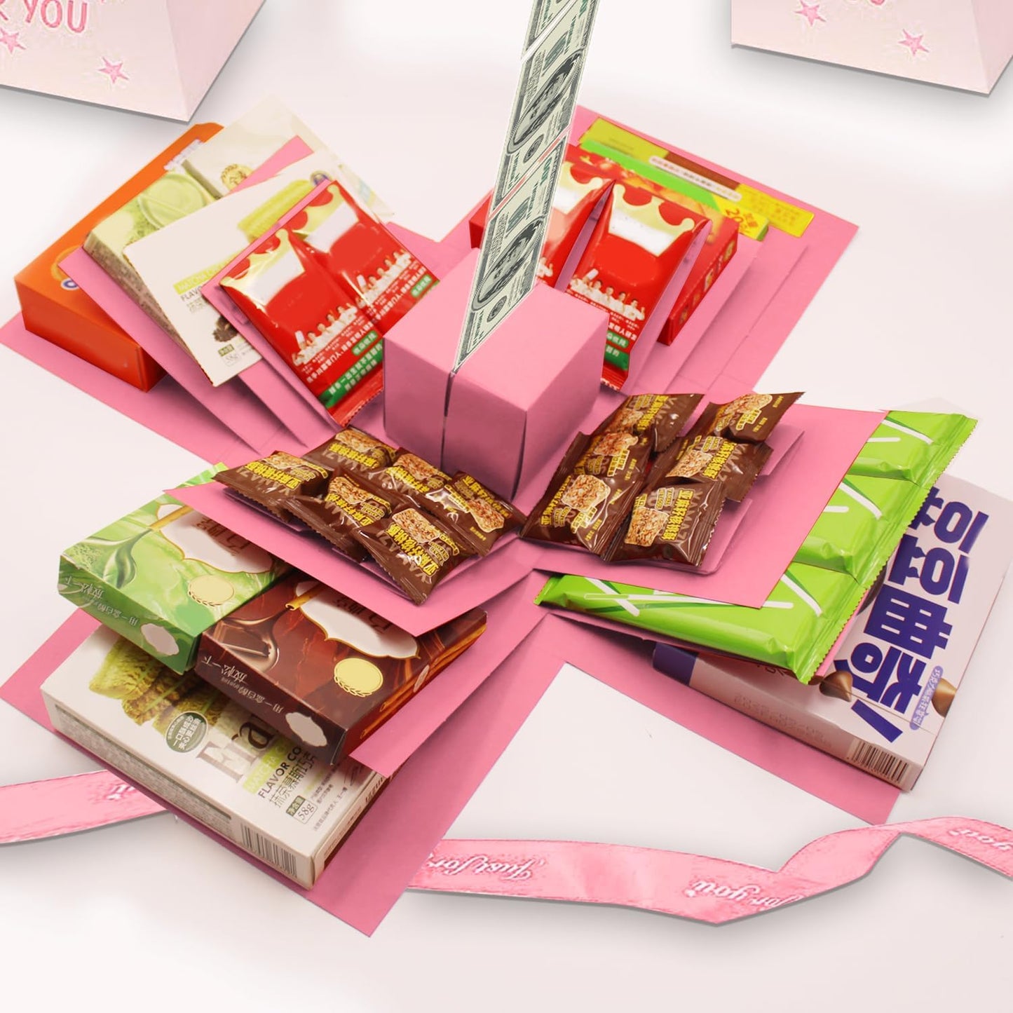 5-Layer creative explosion gift box, gift wrap box (Pink, Square) | Create a 5-Layer of gifts by yourself. An ideal, mysterious self-made gift for birthday, Christmas and anniversaries.