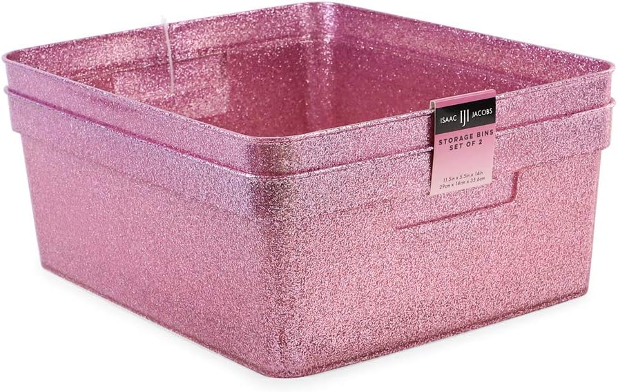 Medium Glitter Storage Bin Set (14” x 11.5” x 5.5”) - Pink