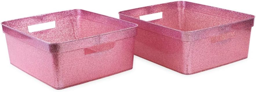 Medium Glitter Storage Bin Set (14” x 11.5” x 5.5”) - Pink