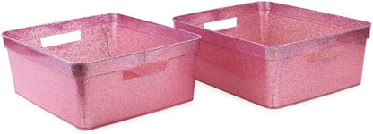 Medium Glitter Storage Bin Set (14” x 11.5” x 5.5”) - Pink