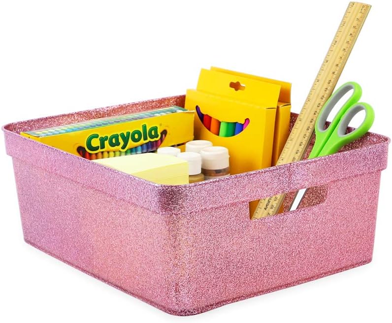 Medium Glitter Storage Bin Set (14” x 11.5” x 5.5”) - Pink