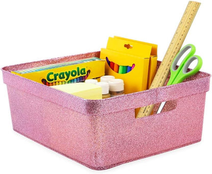 Medium Glitter Storage Bin Set (14” x 11.5” x 5.5”) - Pink