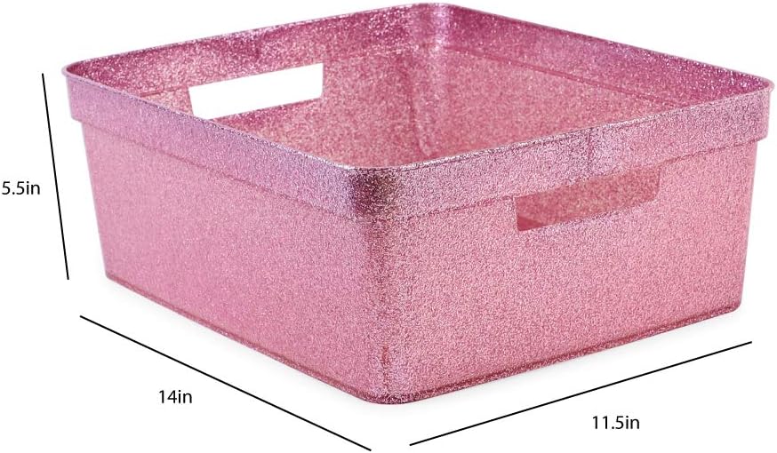 Medium Glitter Storage Bin Set (14” x 11.5” x 5.5”) - Pink