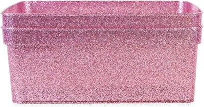 Medium Glitter Storage Bin Set (14” x 11.5” x 5.5”) - Pink
