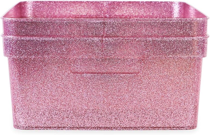 Medium Glitter Storage Bin Set (14” x 11.5” x 5.5”) - Pink