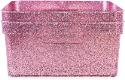 Medium Glitter Storage Bin Set (14” x 11.5” x 5.5”) - Pink