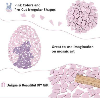 200g Pink Mosaic Tiles for Crafts Bulk,Glossy Mosaic Glass