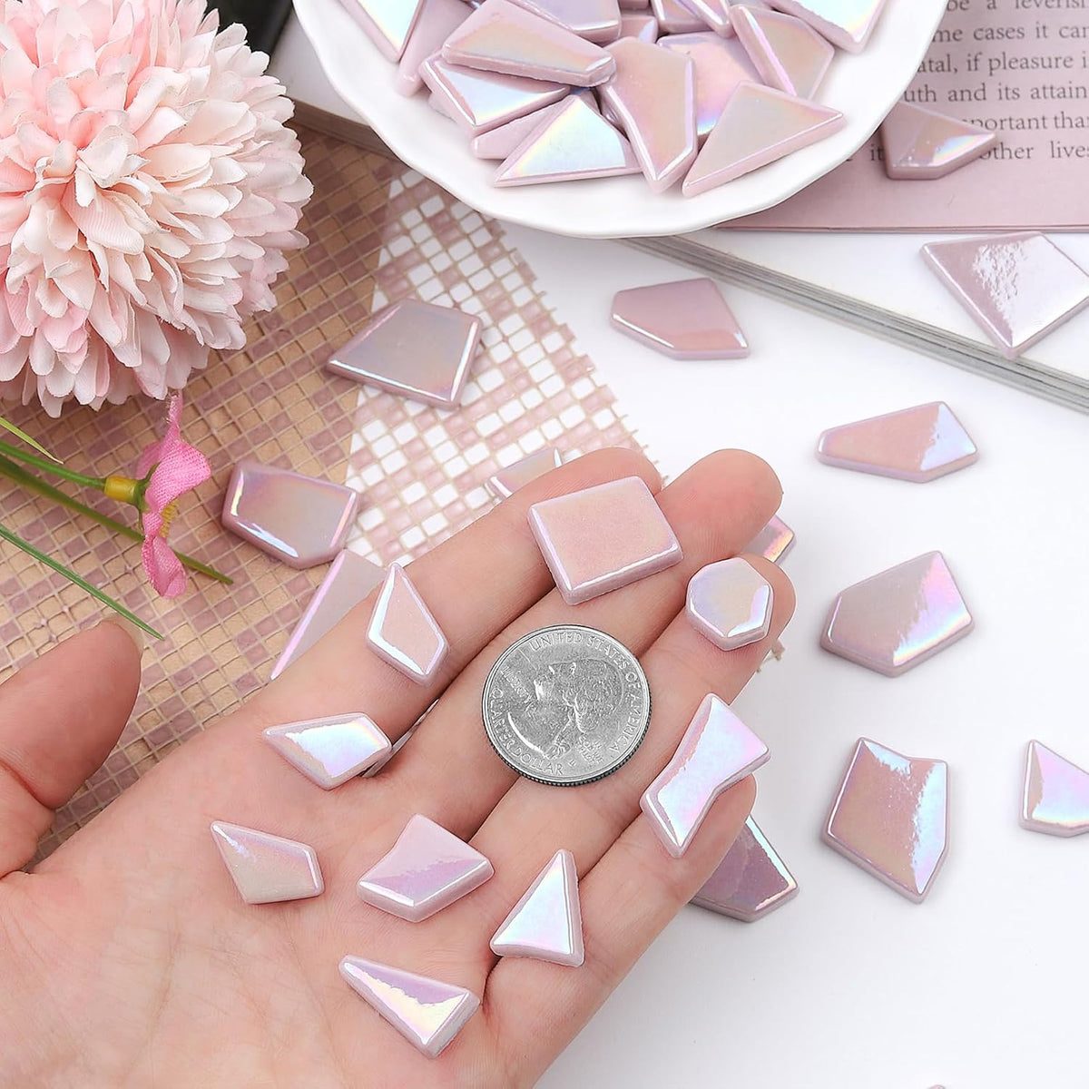 200g Pink Mosaic Tiles for Crafts Bulk,Glossy Mosaic Glass