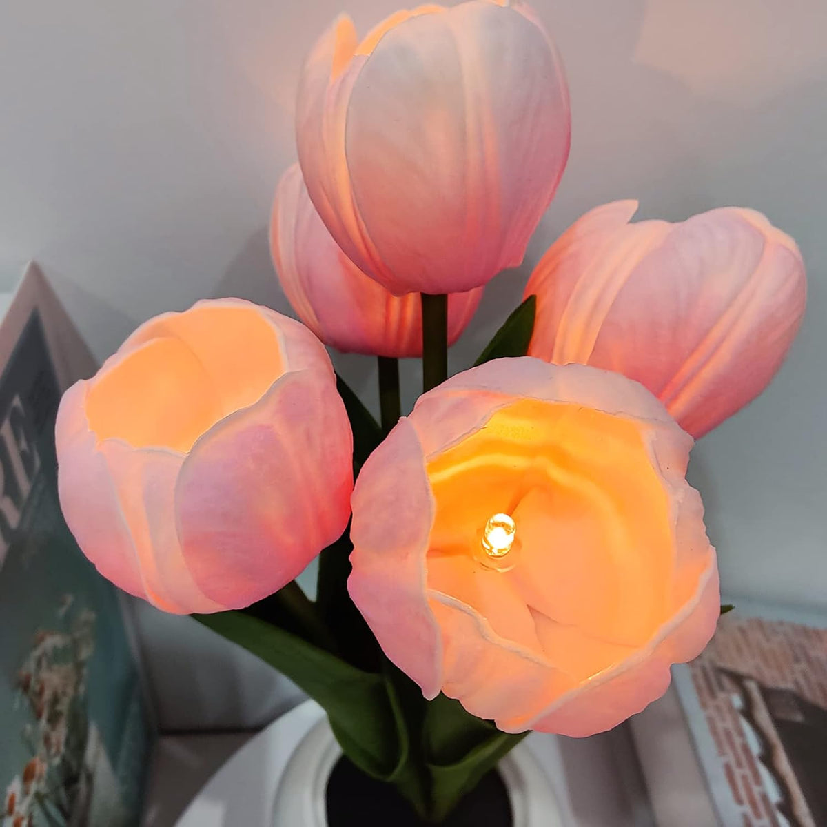 Flower Table Lamp Tulip Desk LED Night Light for Home Living Room Decor Artificial Flower with Vase Table Centerpieces for Birthday Holiday Party Wedding Room Decoration (Pink)…
