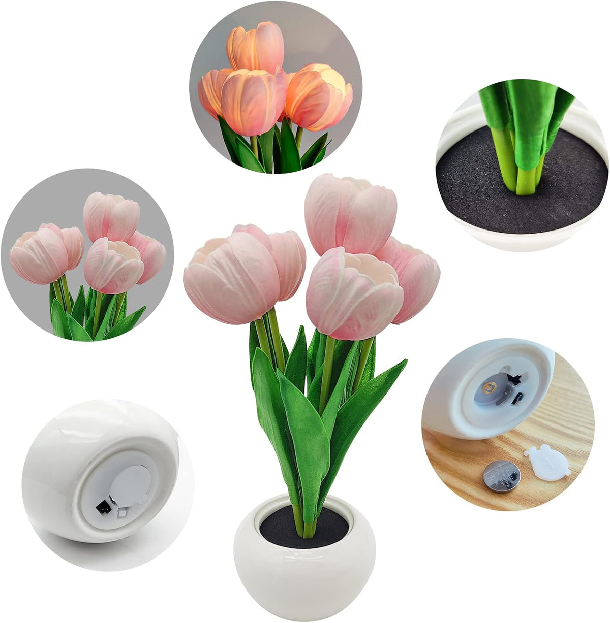 Flower Table Lamp Tulip Desk LED Night Light for Home Living Room Decor Artificial Flower with Vase Table Centerpieces for Birthday Holiday Party Wedding Room Decoration (Pink)…