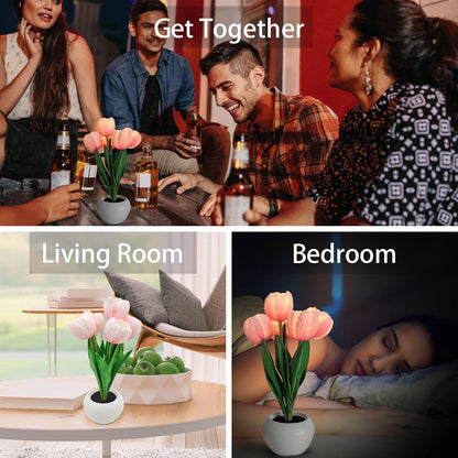 Flower Table Lamp Tulip Desk LED Night Light for Home Living Room Decor Artificial Flower with Vase Table Centerpieces for Birthday Holiday Party Wedding Room Decoration (Pink)…