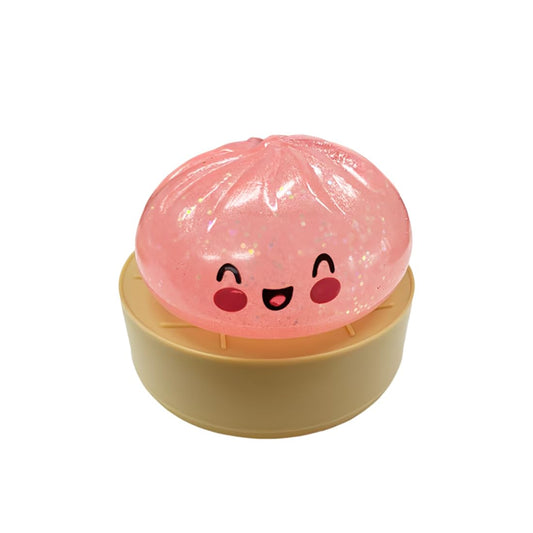 Dumpling Squishy Model,Fun and Interactive Squeeze Sensation for Office and Daily Use, With Food Steamer Stretchy Desk Toy (Transparent Pink)