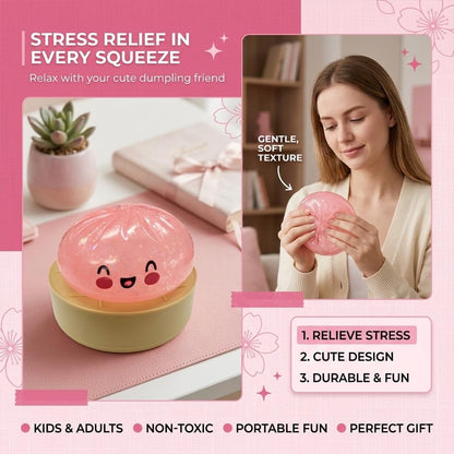 Dumpling Squishy Model,Fun and Interactive Squeeze Sensation for Office and Daily Use, With Food Steamer Stretchy Desk Toy (Transparent Pink)