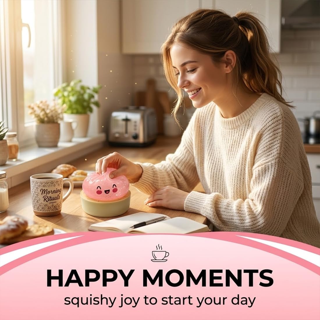 Dumpling Squishy Model,Fun and Interactive Squeeze Sensation for Office and Daily Use, With Food Steamer Stretchy Desk Toy (Transparent Pink)