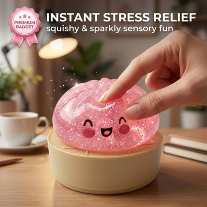Dumpling Squishy Model,Fun and Interactive Squeeze Sensation for Office and Daily Use, With Food Steamer Stretchy Desk Toy (Transparent Pink)