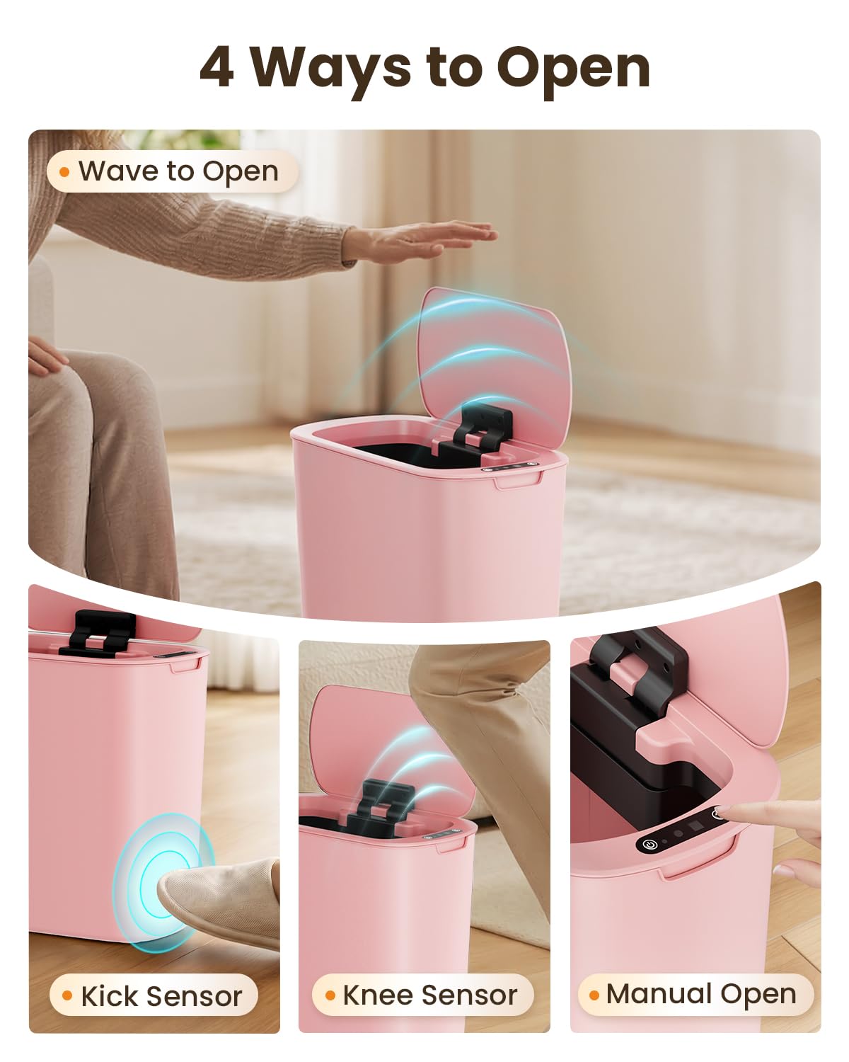 5 Gallon Automatic Bathroom Trash Can with Lid, Pink, Touchless