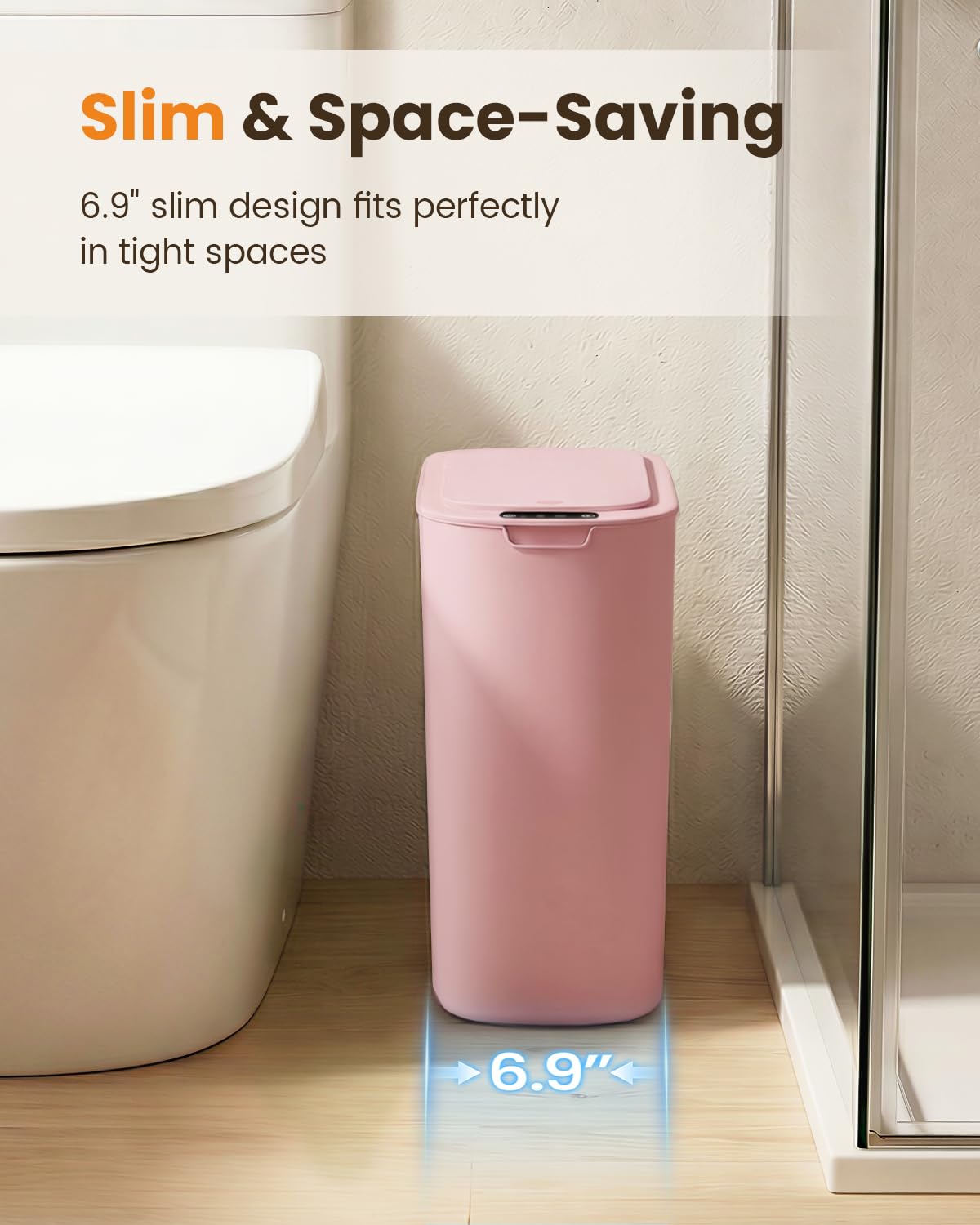 5 Gallon Automatic Bathroom Trash Can with Lid, Pink, Touchless