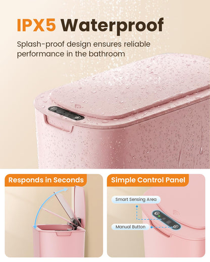 5 Gallon Automatic Bathroom Trash Can with Lid, Pink, Touchless