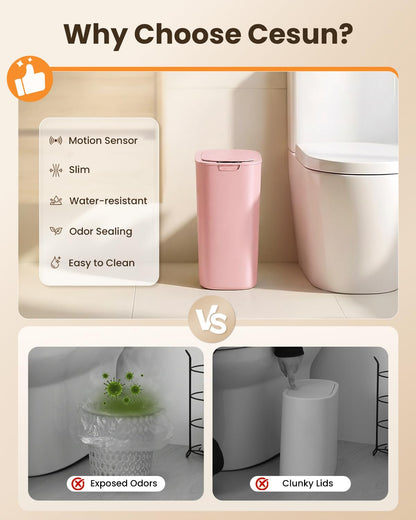 5 Gallon Automatic Bathroom Trash Can with Lid, Pink, Touchless