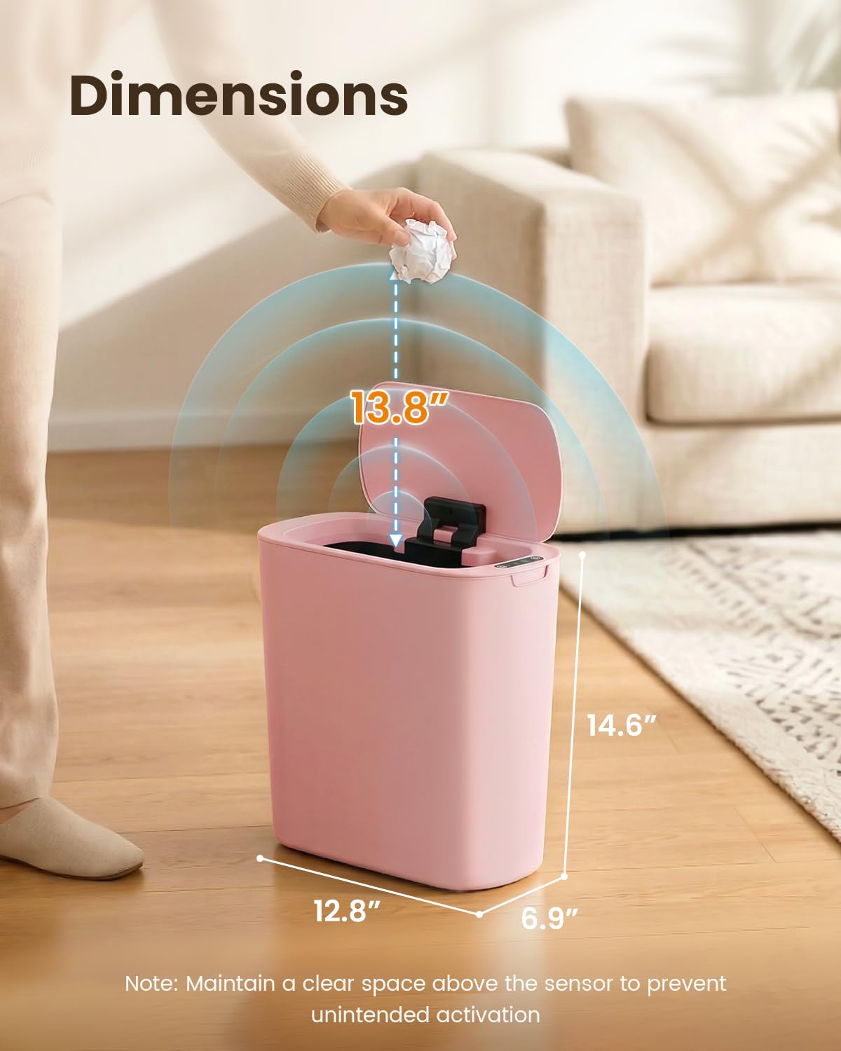 5 Gallon Automatic Bathroom Trash Can with Lid, Pink, Touchless