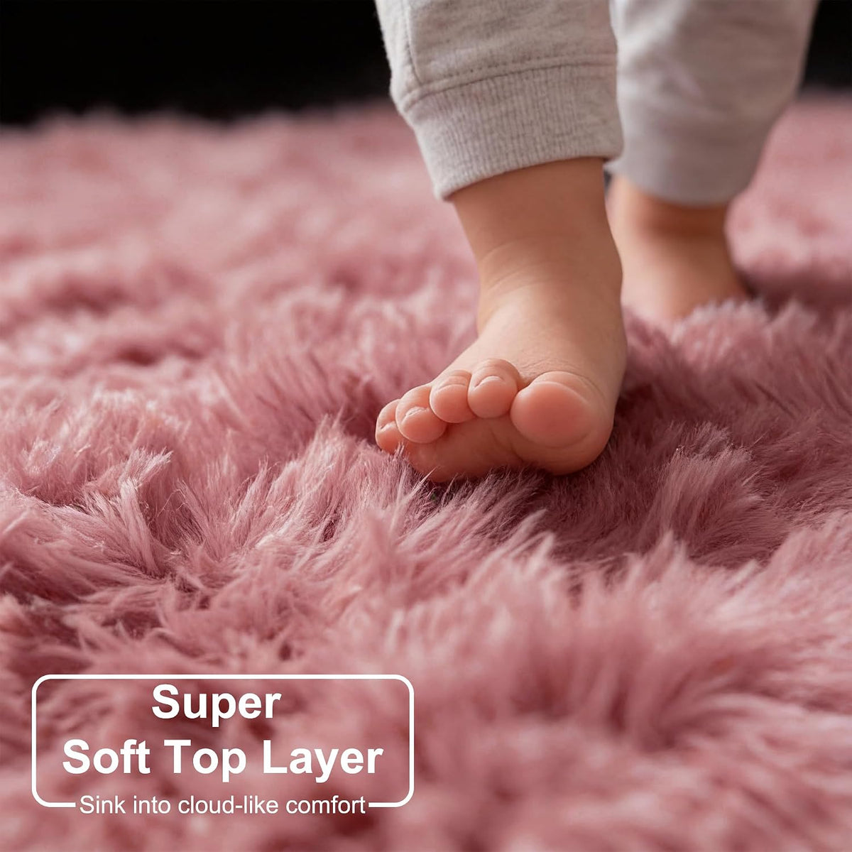 Blush Pink Fluffy Round Circle Rug 4Ft for Girls Bedroom Kids Room