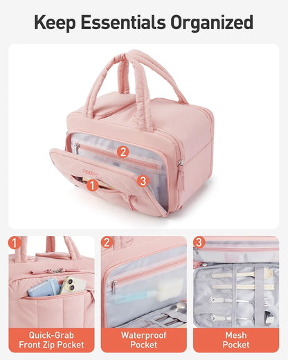 Lunch Box for Women, Double-Sided Compartment with Ice Pack, Multi-Pockets Design for Work, Outdoors, Baby Pink
