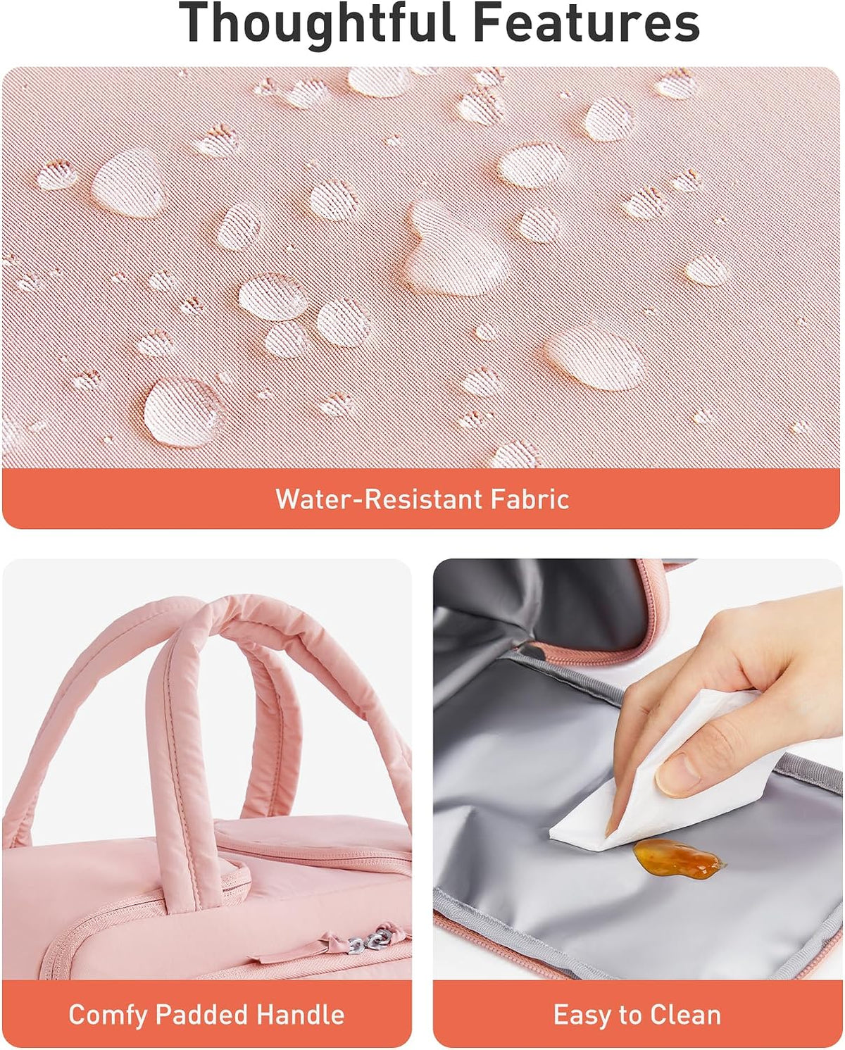 Lunch Box for Women, Double-Sided Compartment with Ice Pack, Multi-Pockets Design for Work, Outdoors, Baby Pink