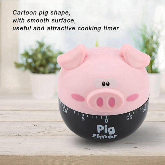 Cute Cartoon Pig Kitchen Timer Mechanical Timers Counters for Cooking Timing Tool Portable Alarm Clock Kitchen Cooking Tool Cooking Mechanical Home Decor Counter (Pink)