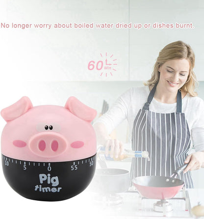 Cute Cartoon Pig Kitchen Timer Mechanical Timers Counters for Cooking Timing Tool Portable Alarm Clock Kitchen Cooking Tool Cooking Mechanical Home Decor Counter (Pink)