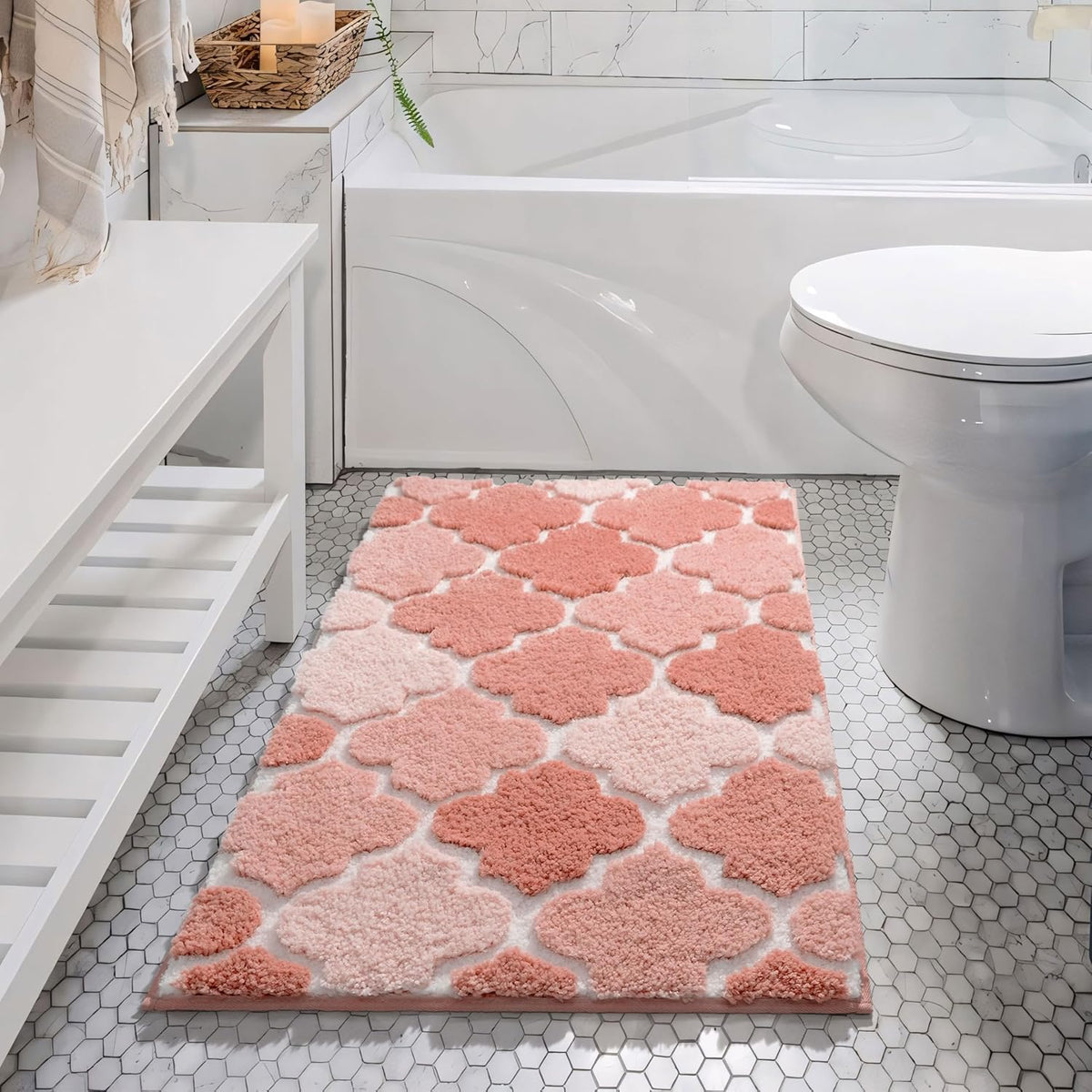 Bathroom Rugs Non-Slip for Bathroom Floor Tub Shower, 24''x36'' Pink