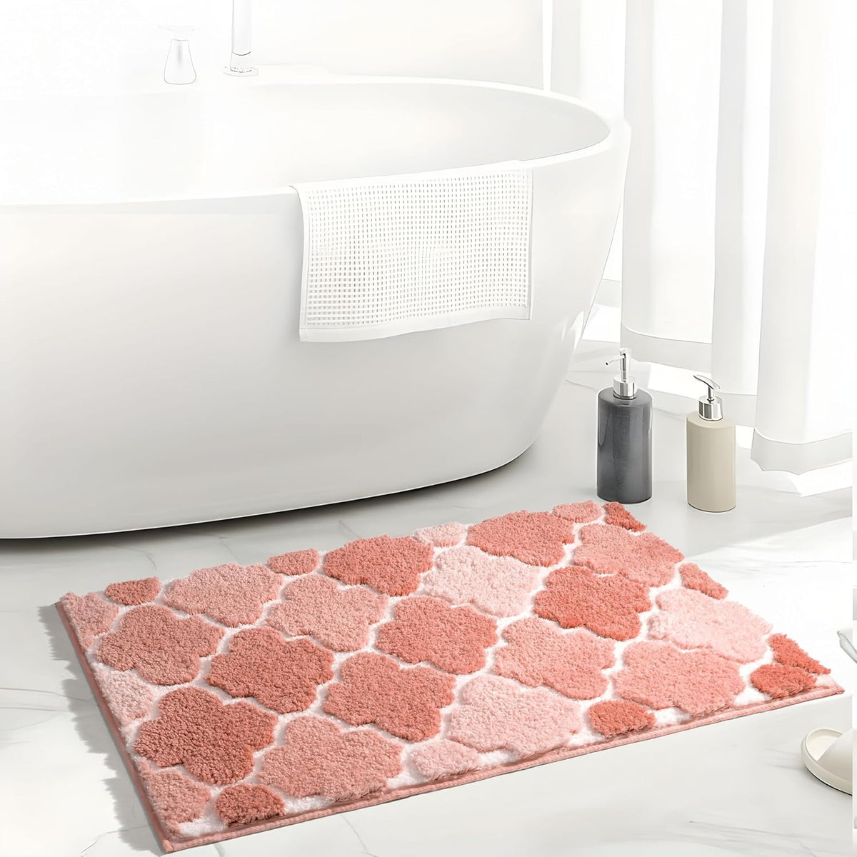 Bathroom Rugs Non-Slip for Bathroom Floor Tub Shower, 24''x36'' Pink