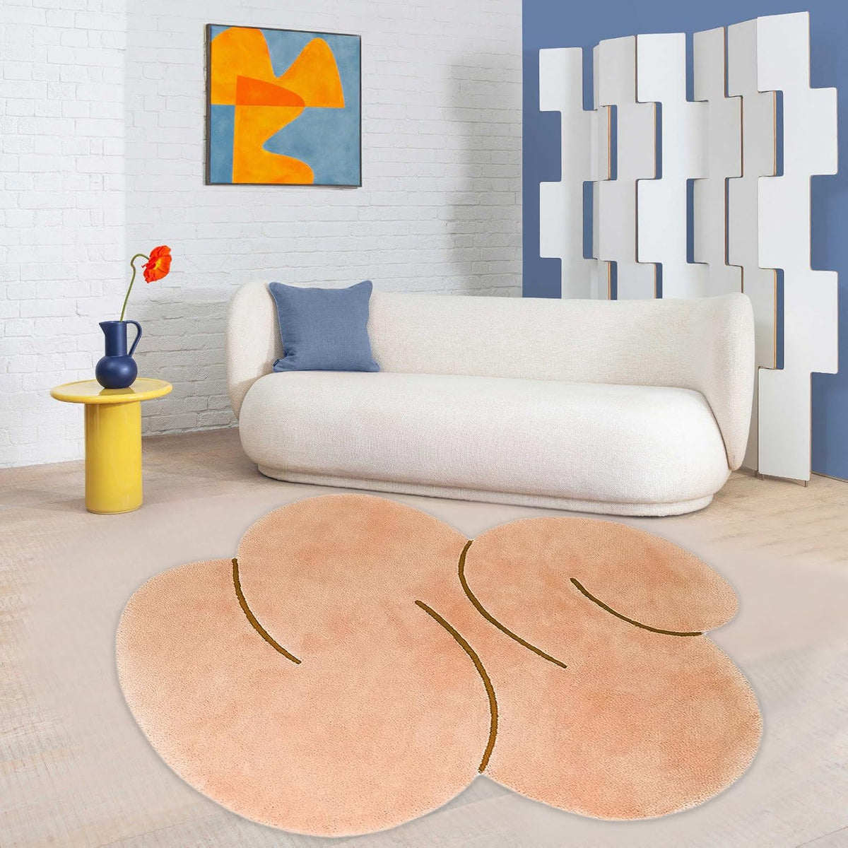 Peach Pink Ultra Soft Faux Wool Fluffly Irregular Shaped Area Rug 4x6 Contemporary Modern Abstract Rug for Living Room Dining Bedroom Office Large Carpet Bathmat