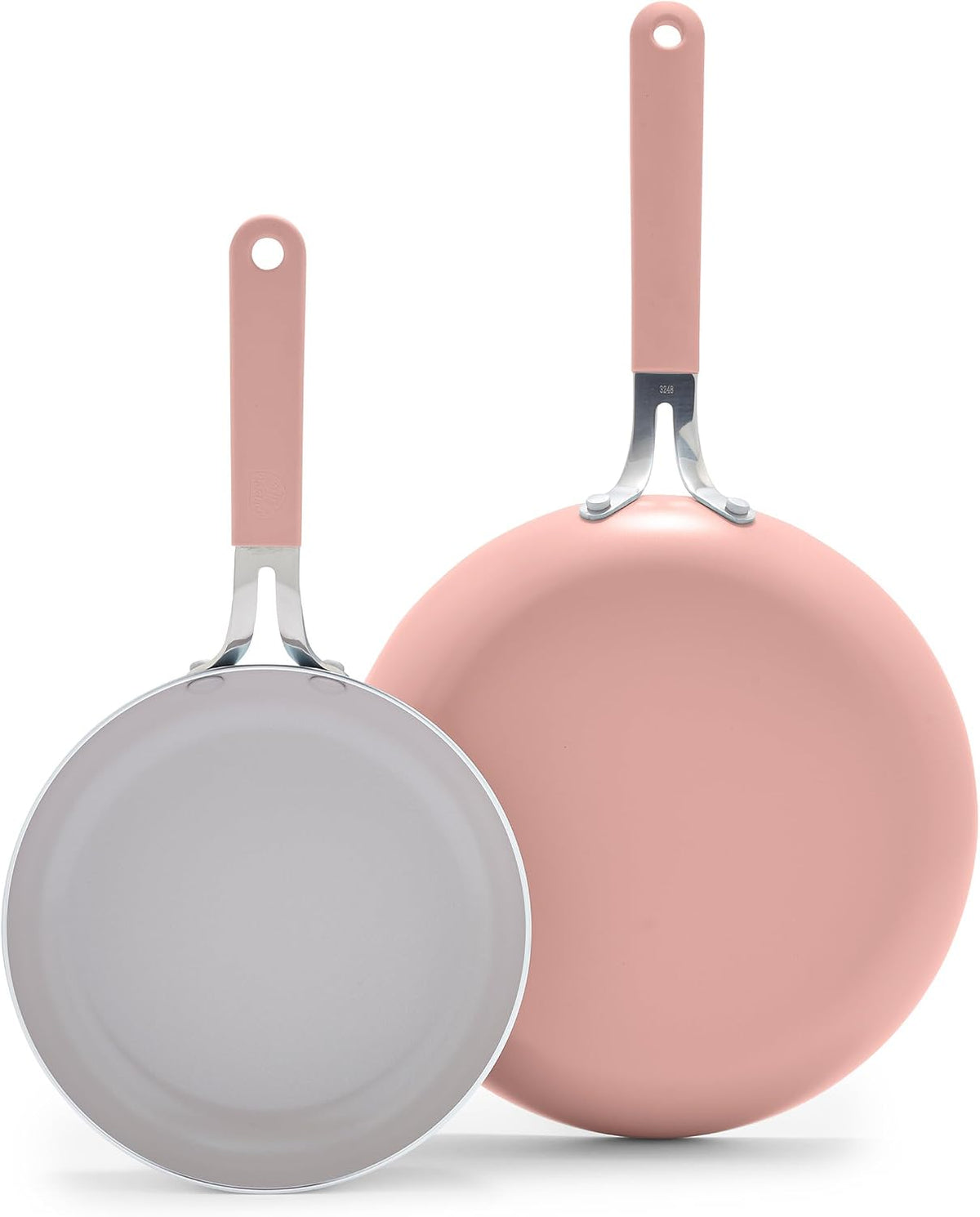 8” & 10” 2 Piece Nonstick Ceramic Frying Pan Set, Lightweight Healthy PFAS-Free Skillets, Dishwasher & Oven Safe, Durable Body, Silicone Stay-Cool Handles, Easy Release, Pink