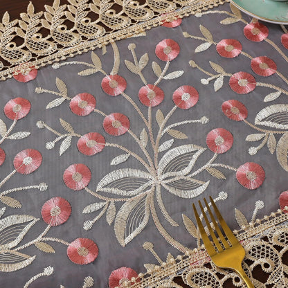 Lace Table Runner Floral Embroidery Fabric Rustic16 x 70 Inch