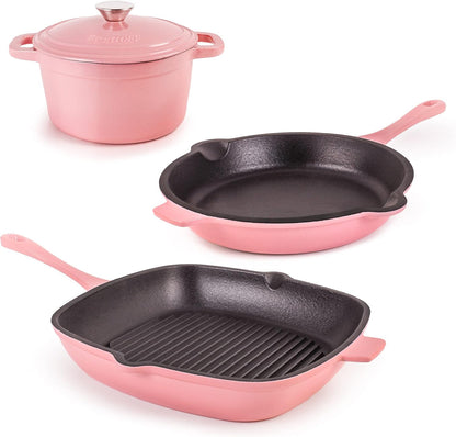 Neo 4Pc Pink Enameled Cast Iron Cookware Set, 3qt Dutch Oven