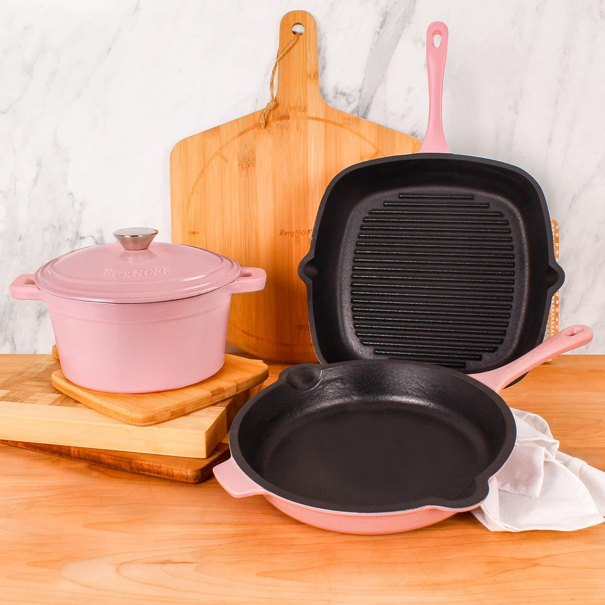 Neo 4Pc Pink Enameled Cast Iron Cookware Set, 3qt Dutch Oven