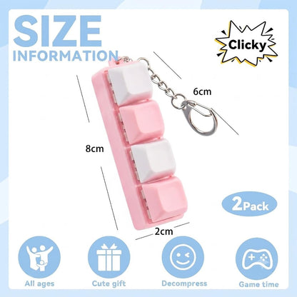 2 Pcs Keyboard Clicker Fidget Toy, 4 Keys Pink Keyboard Keychain for Adult