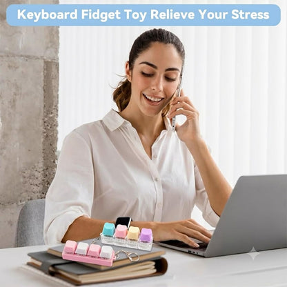 2 Pcs Keyboard Clicker Fidget Toy, 4 Keys Pink Keyboard Keychain for Adult