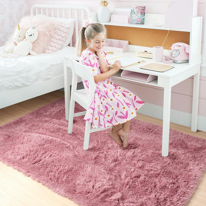 Blush Pink Furry Shag Area Rug 4x6 for Girls Bedroom Baby Nursery
