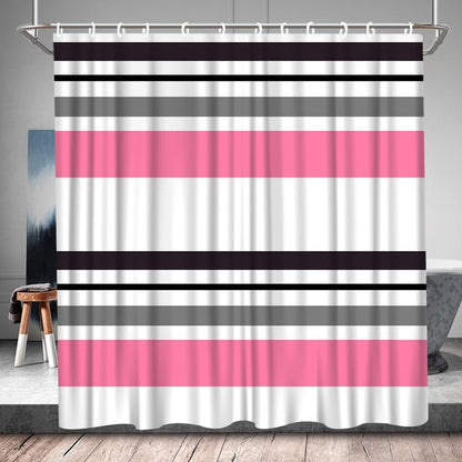 White Grey Pink Stripe Shower Curtain Abstract Geometric Modern Contemporary Simple Fashion Mid Century Bathroom Set Bathtub Accessories Polyester Fabric with Hooks 70Wx78H Inch