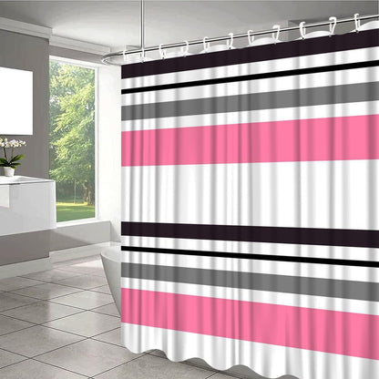 White Grey Pink Stripe Shower Curtain Abstract Geometric Modern Contemporary Simple Fashion Mid Century Bathroom Set Bathtub Accessories Polyester Fabric with Hooks 70Wx78H Inch