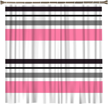 White Grey Pink Stripe Shower Curtain Abstract Geometric Modern Contemporary Simple Fashion Mid Century Bathroom Set Bathtub Accessories Polyester Fabric with Hooks 70Wx78H Inch
