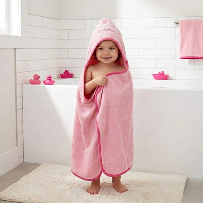 Hooded Baby Toddler Bath Towel for Girls - 3D Pink Princess Towel with Crown; Soft and Absorbent Terry Cloth Hooded Towel for Young Kids; Baby Girl Bath Essential
